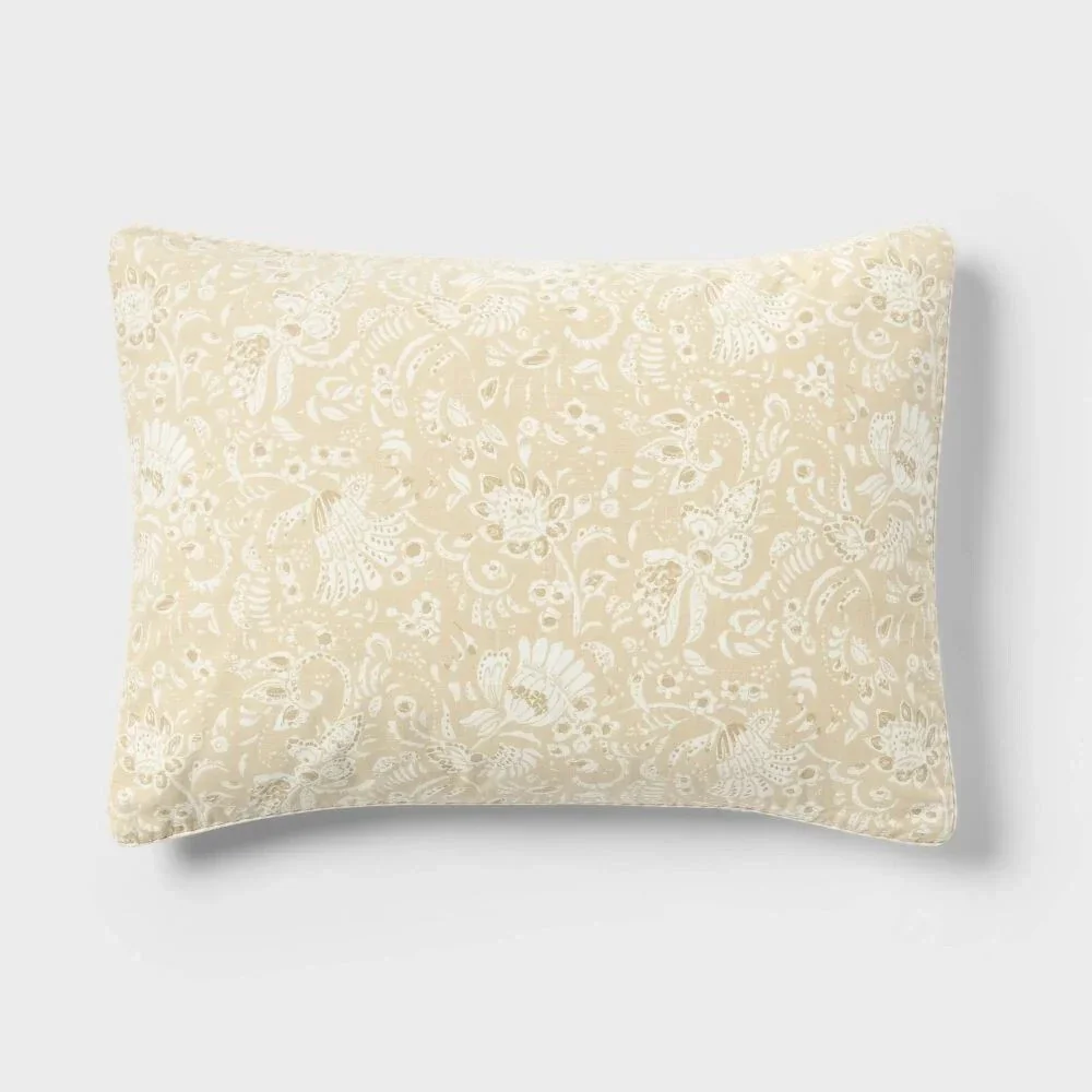 Floral Paisley Casual Textured Cotton Reversible Comforter - Beige, Full/Queen